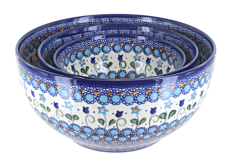 Blue Rose Polish Pottery Savannah 3 PC Mixing Bowl Set