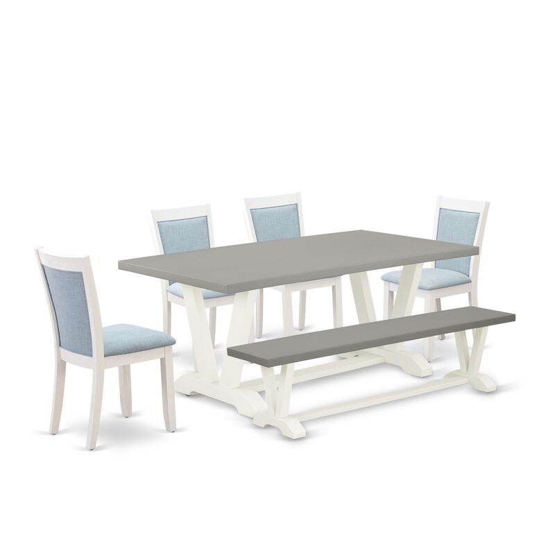 East West Furniture V097MZ015-6 6Pc Dinette Set - Rectangular Table , 4 Parson Chairs and a Bench - Multi-Color Color