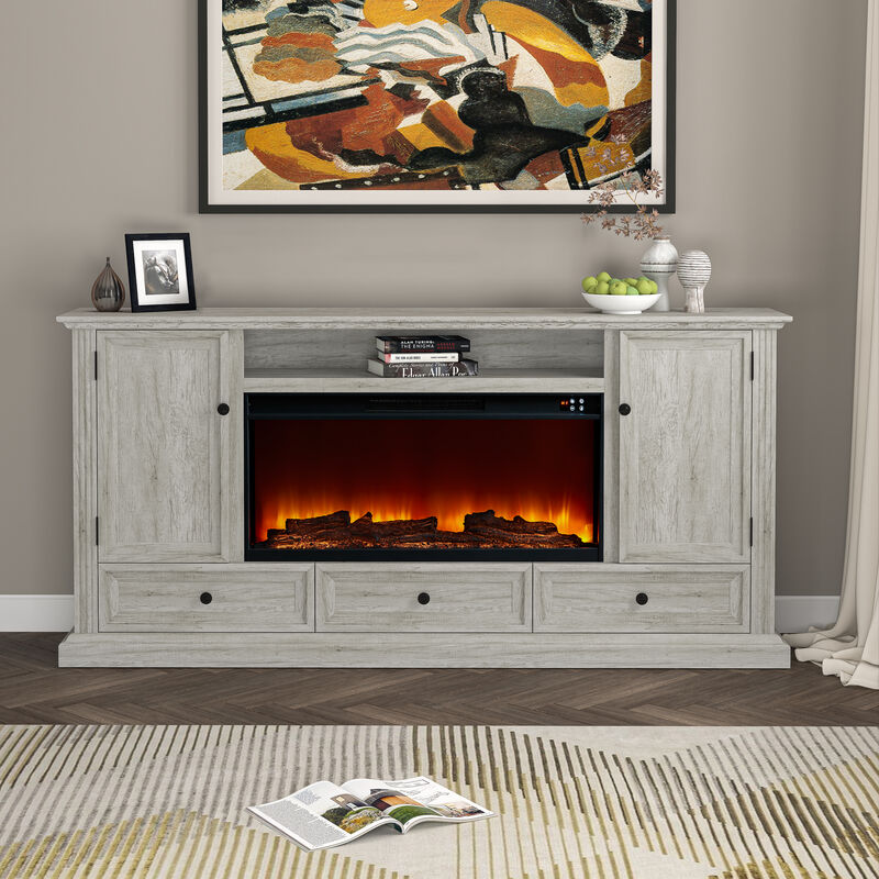 FESTIVO Farmhouse 72" TV Stand with Fireplace - Accommodates up to 75" TV