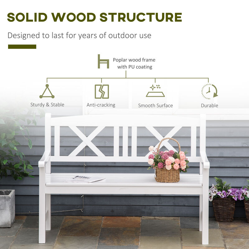 4' Outdoor Retro Wooden 2-Seater Patio Bench, Backyard, Deck, Lawn, White