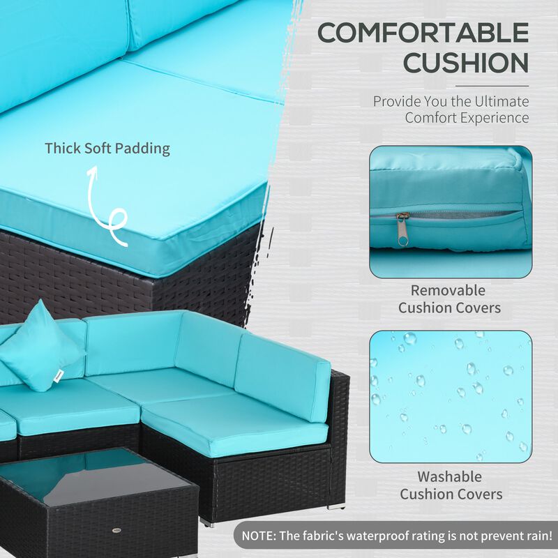 Turquoise Terrace Set: 7-Piece Wicker Patio Set with Glass Table