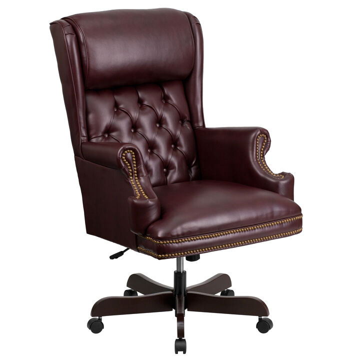 Ainslie High Back Traditional Tufted Brown LeatherSoft Executive Ergonomic Office Chair with Oversized Headrest & Nail Trim Arms