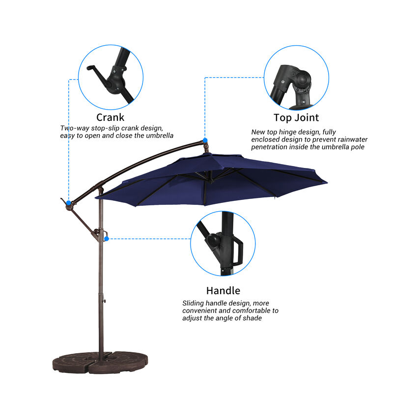 Mondawe 10 Ft Cantilever Patio Offset Umbrella Upgrade Crank Hanging Canopy Umbrella With LED Lamp Bead