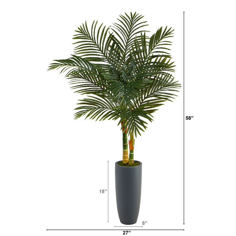 HomPlanti 58 Inches Golden Cane Artificial Palm Tree in Gray Planter