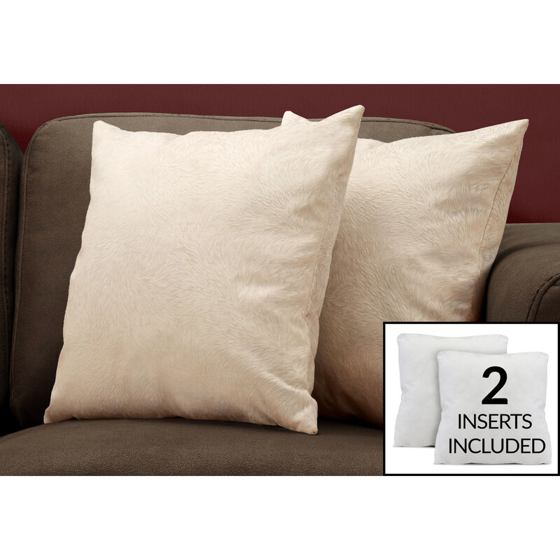 Monarch Specialties I 9319 Pillows, Set Of 2, 18 X 18 Square, Insert Included, Decorative Throw, Accent, Sofa, Couch, Bedroom, Polyester, Hypoallergenic, Beige, Modern