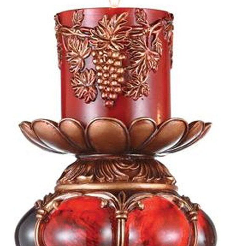 Homezia 20" Brown and Red Faux Marble Tabletop Candle Holder and Candle