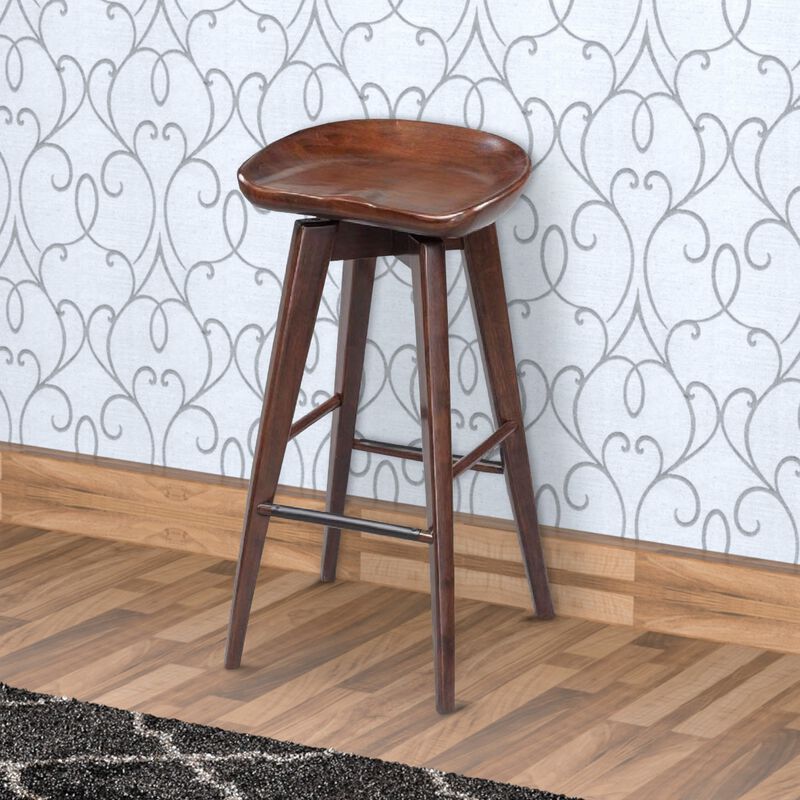 Contoured Seat Wooden Frame Swivel Barstool with Angled Legs, Natural Brown-Benzara