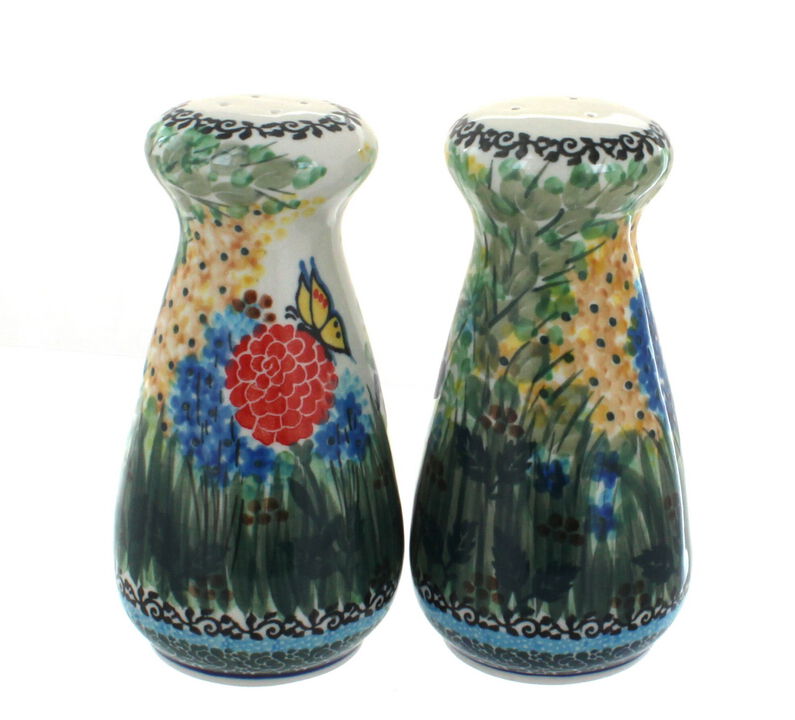 Blue Rose Polish Pottery Mardi Gras Large Salt & Pepper Shakers