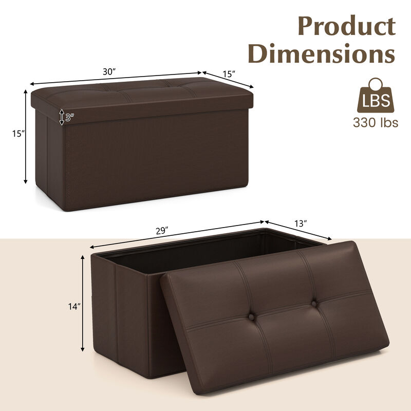 Upholstered Rectangle Footstool with PVC Leather Surface and Storage Function