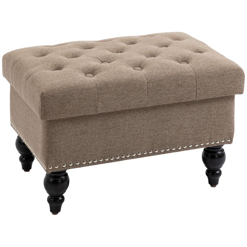 Brown Versatile Ottoman: 25" Button-Tufted Storage Bench with Wood Legs