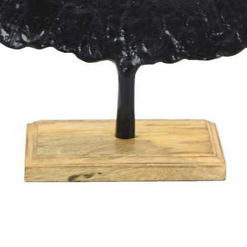 23 Inch Tabletop Decoration, Black Round Circle on Square Wood Base, Black - Benzara