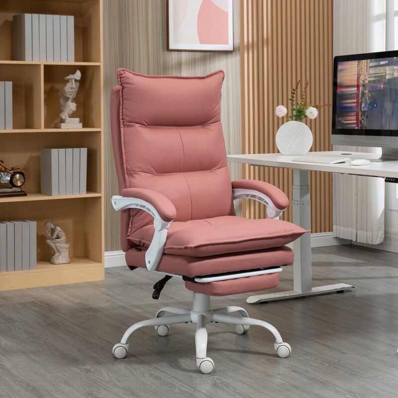 Microfiber Office Chair with Heated Massage, 6 Vibration Points, Reclining Feature, Footrest, Armrests, and Padding, in Pink