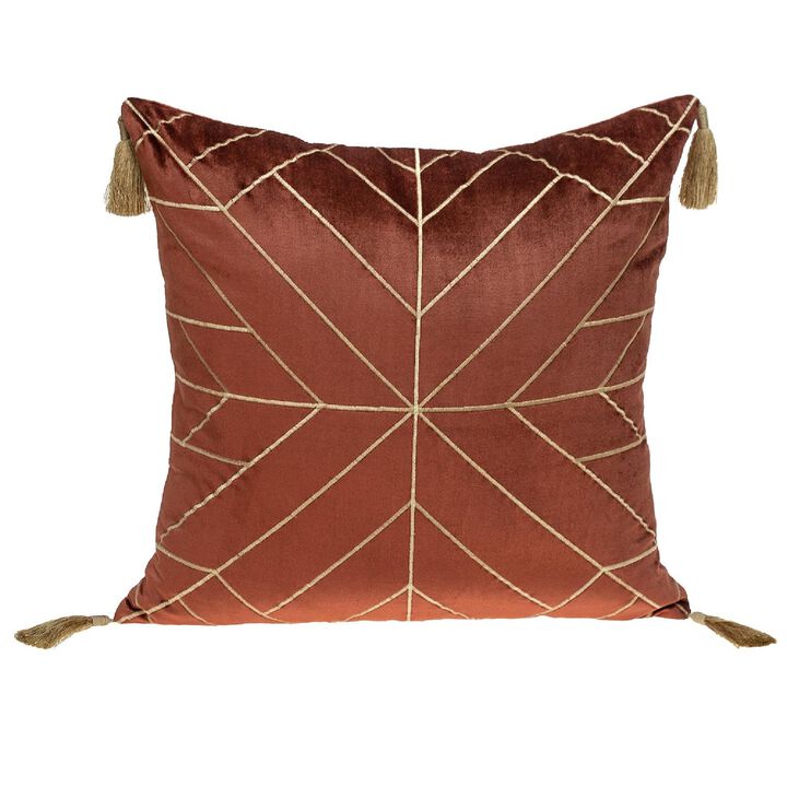 20" Orange and Gold Woven Geometric Stitched Pattern Throw Pillow