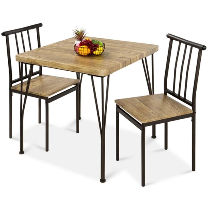 Hivvago Modern 3 Piece Metal Frame Dining Set with Wood Top Table and 2 Chairs