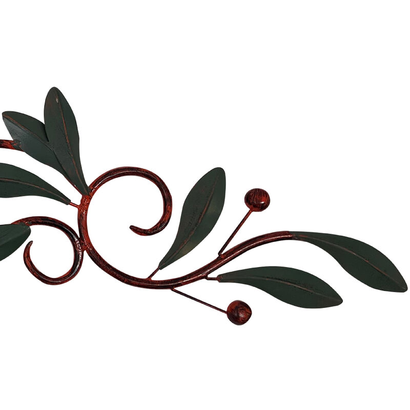 32 Inch Olive Branch Metal Wall Decor, Green And Brown-Benzara