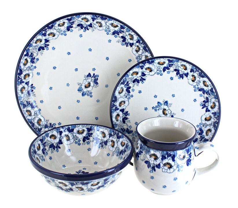 Blue Rose Polish Pottery Herb Garden 16 Piece Dinner Set