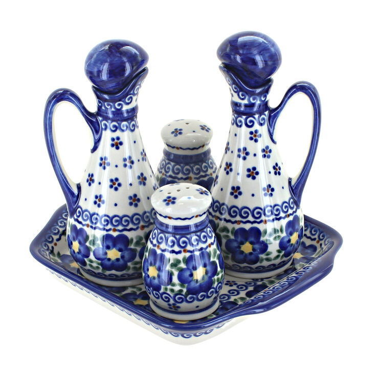 Blue Rose Polish Pottery Garden of Blue Table Accessory Set