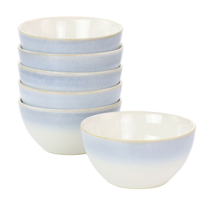 Martha Stewart Blue Rim 6 Inch 6 Piece Stoneware Cereal Bowl Set