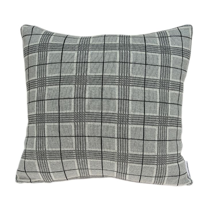 20” Charcoal Gray and Black Knitted Plaid Square Throw Pillow