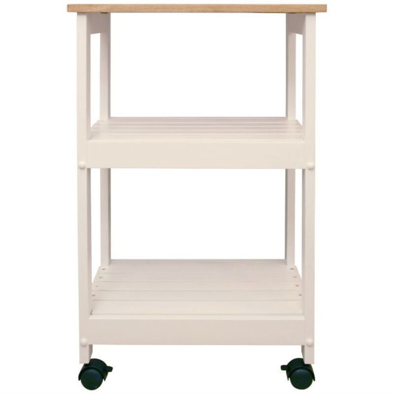 Hivvago White Kitchen Microwave Cart with Butcher Block Top & Locking Casters