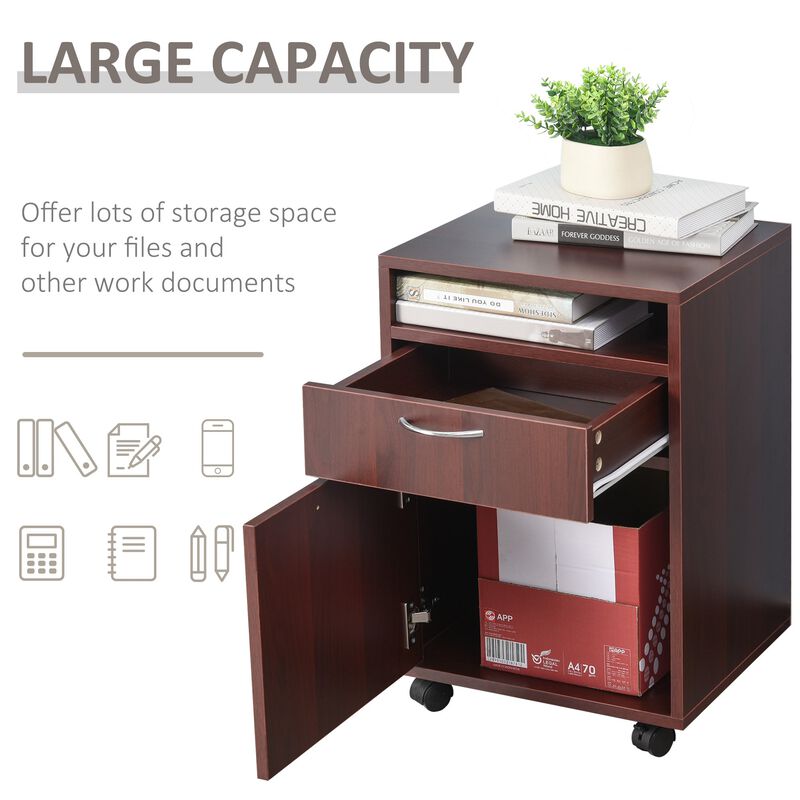 Brown Rolling File Cabinet: Mobile Printer Stand with Drawer for Office