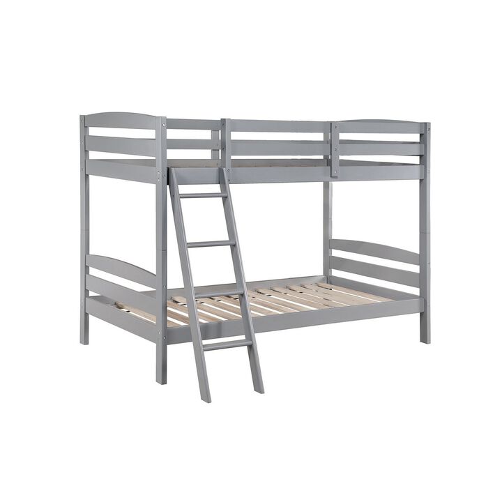 Hina Twin Bunk Bed, Angled Ladder, Sturdy Slat Design, Gray Solid Wood