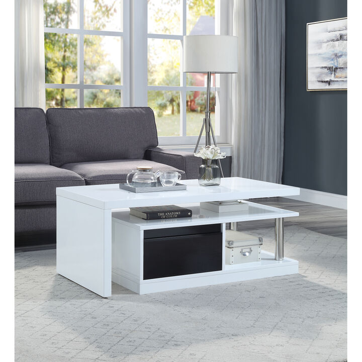 Buck II Coffee Table w/Swivel Top in White & Black High Gloss Finish LV