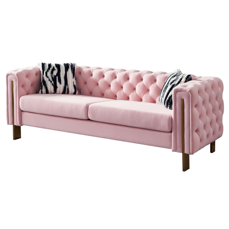 Chesterfield Modern Tufted Velvet Living Room Sofa, 84.25" W Couch, Pink