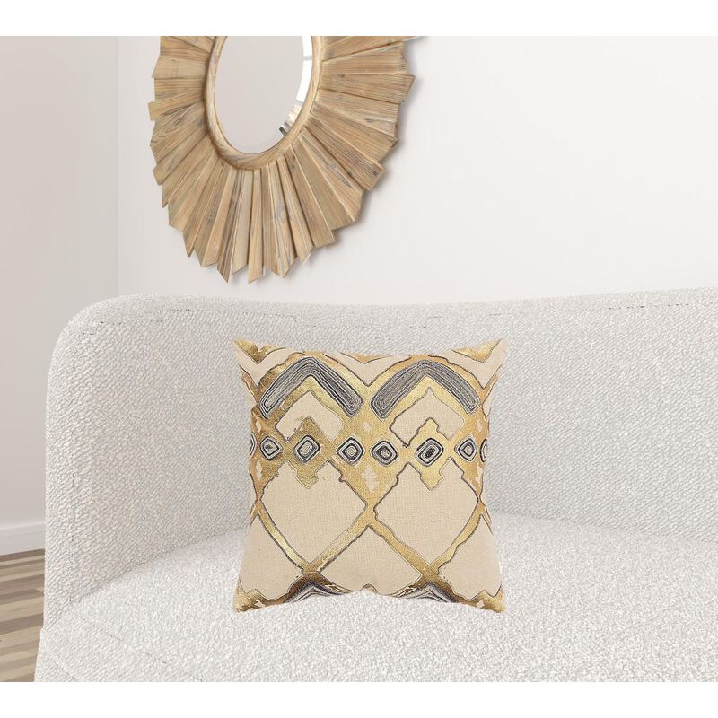 Homezia Beige Gold Foil Distressed Modern Throw Pillow