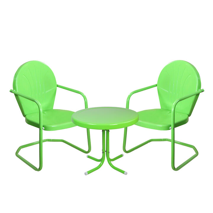 3-Piece Retro Metal Tulip Chairs and Side Table Outdoor Set Lime Green