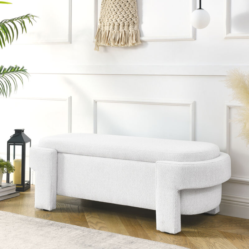 Linen Fabric Upholstered Bench with Large Storage Space for the Living Room, Entryway and Bedroom,White,( 51.5"x20.5"x17" )