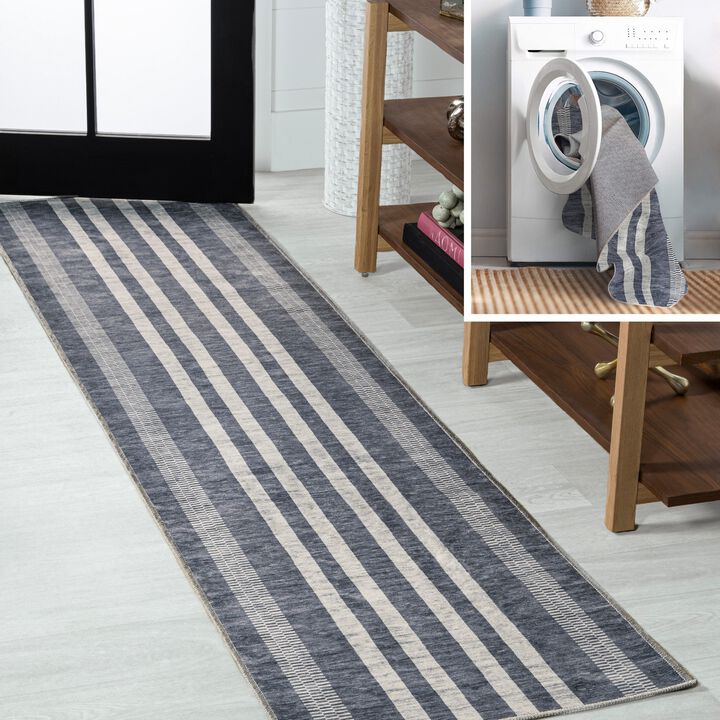 Vichy Geometric Striped Machine Washable Area Rug