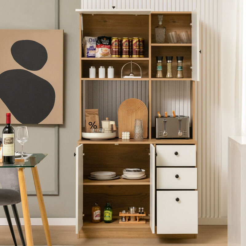 71 Inch Kitchen Pantry with 3 Storage Cabinet and 3 Deep Drawers