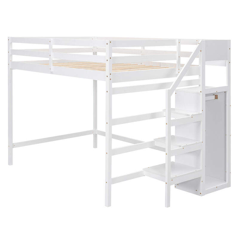 Merax Loft Bed with Storage Wardrobe and Staircase