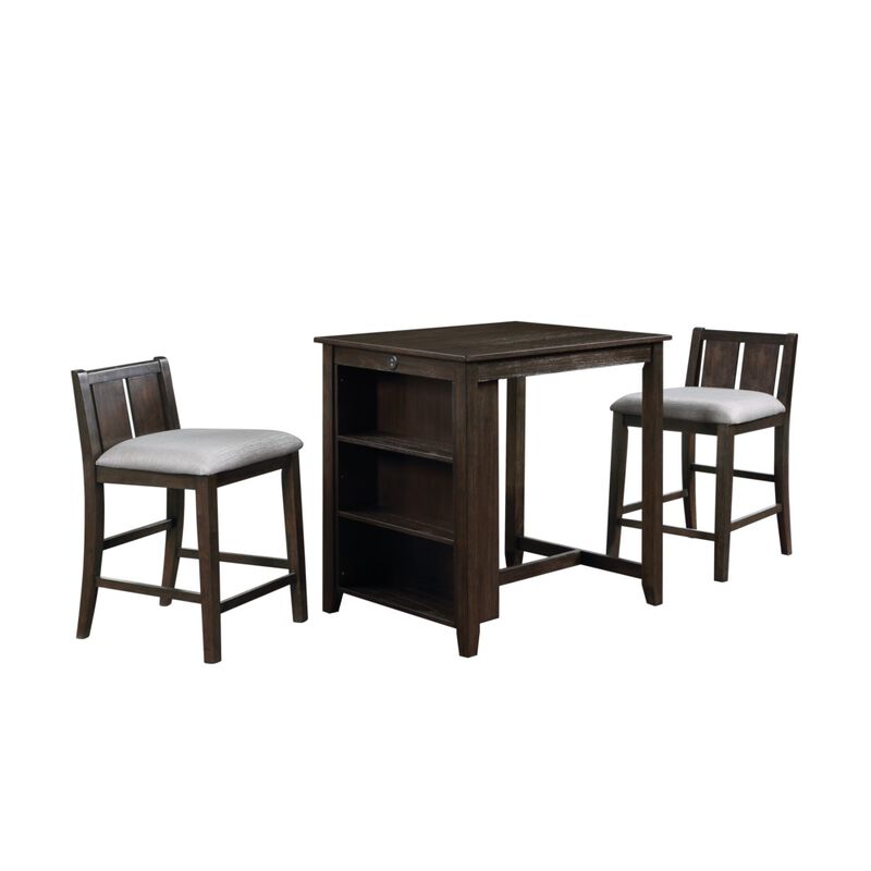 New Classic Furniture Heston 3-pc Wood Storage Counter Set with 2 Chairs in Cherry