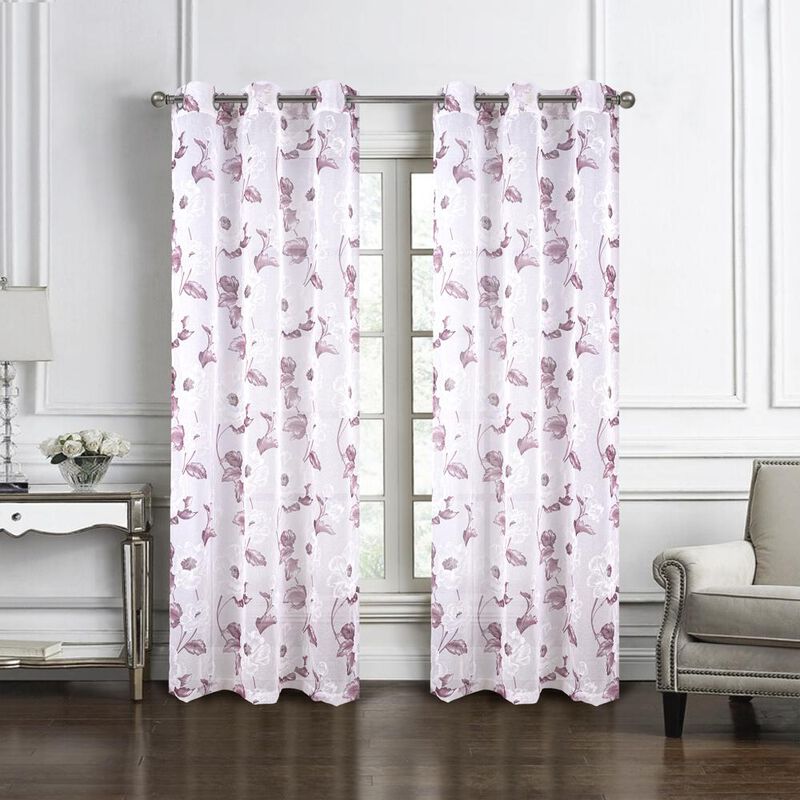 RT Designers Collection Jillian Rubber Doily Grommet Light Filtering Window Curtains for Bedroom 54" x 95" Rose