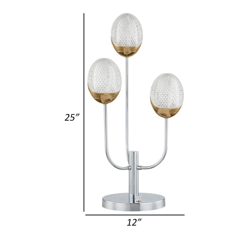 25 Inch Table Lamp, 3 Globe Crystal Shades, Modern Nickel Metal Base-Benzara