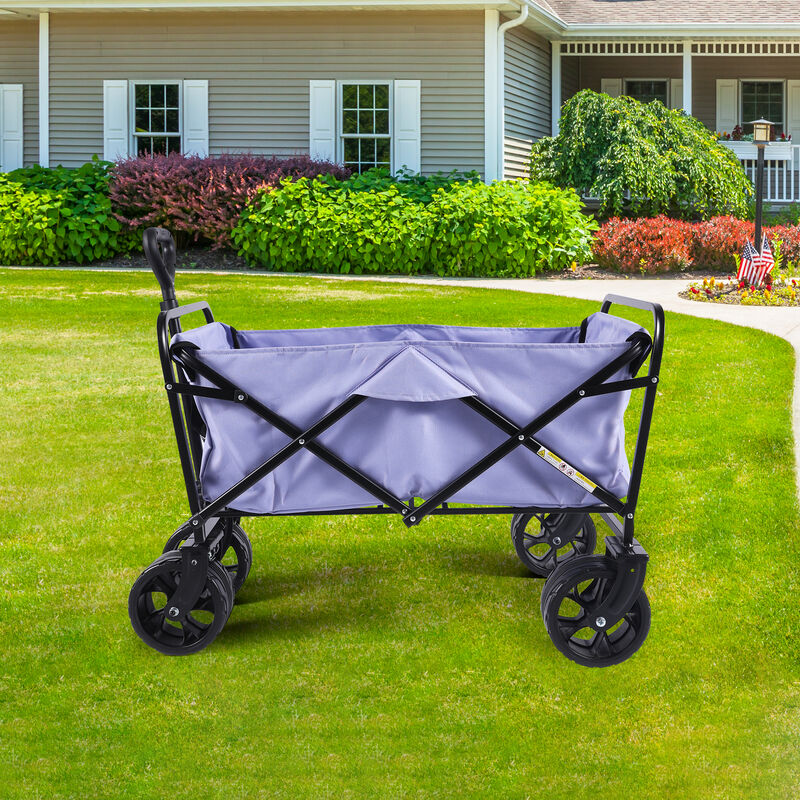 100L Collapsible Folding Beach Wagon Cart with 220Lbs Large Capacity, Wagons Carts Heavy Duty Foldable with Big Wheels for Sand, Garden, Camping-Purple