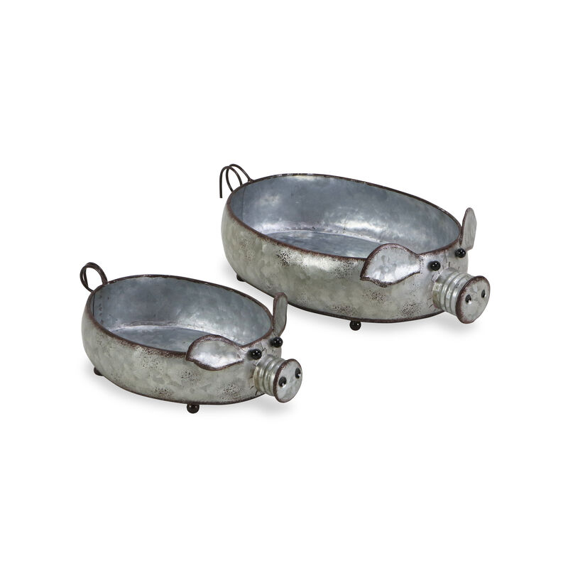 Dottie Set of 2 Galvanized Metal Piglet Planters