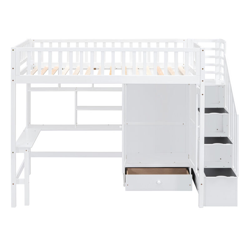 Merax Loft Bed with Bookshelf and Wardrobe