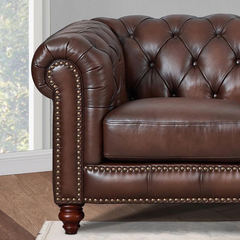 Alton Bay Top Grain Leather Symmetrical Chesterfield Sectional