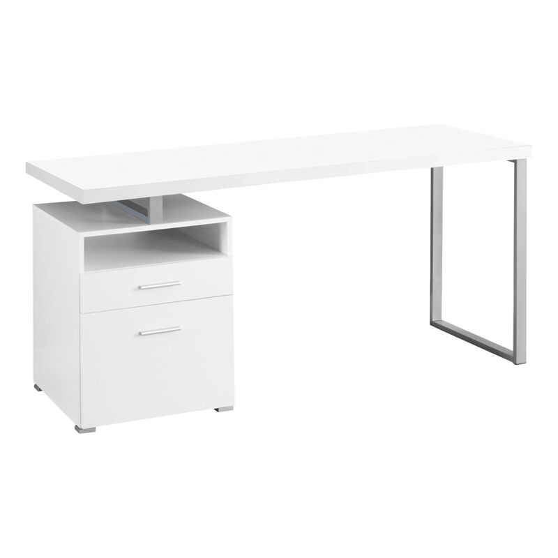 Monarch Specialties Computer Desk, Home Office, Laptop, Left, Right Set-Up, Storage Drawers, 60"L, Work, Metal, Laminate, White, Grey, Contemporary, Modern