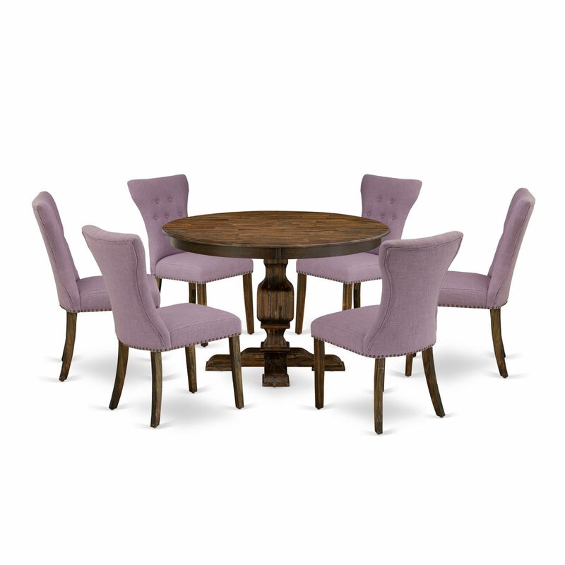 East West Furniture F3GA7-740 7Pc Dining Set - Round Table and 6 Parson Chairs - Distressed Jacobean Color