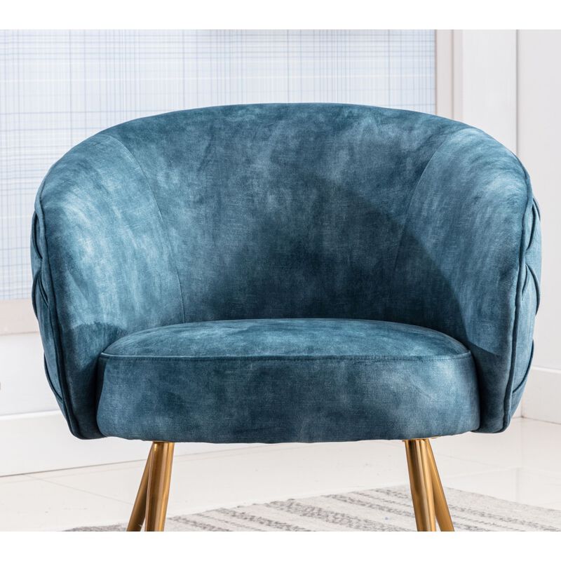 Gorgeous Living Room Accent Chair 1pc Button-Tufted Back Covering Blue Fabric Upholstered Metal Legs