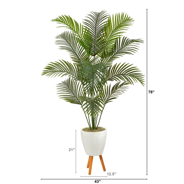 HomPlanti 6.5 Feet Golden Cane Artificial Palm Tree in White Planter with Stand