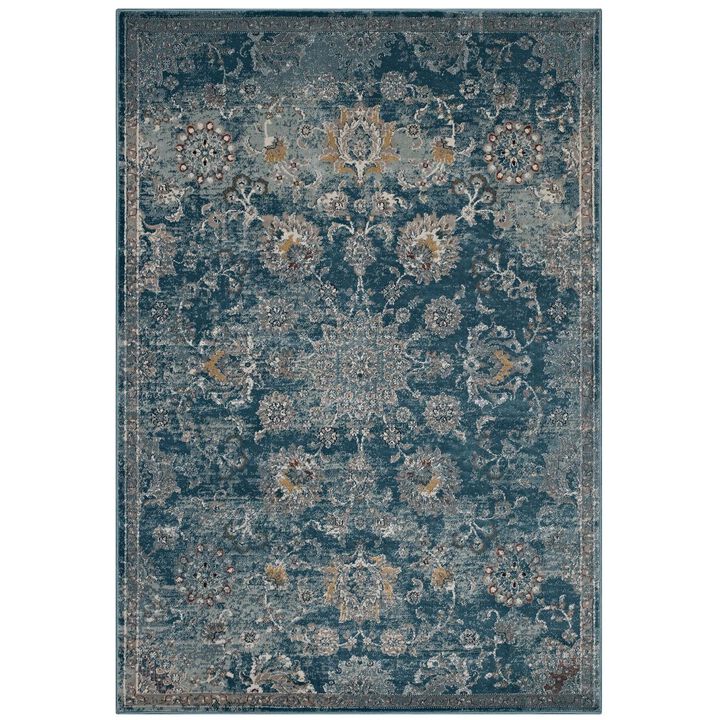 Cynara Distressed Floral PersianMedallion 8x10 Area Rug - Silver Blue, Teal and Beige