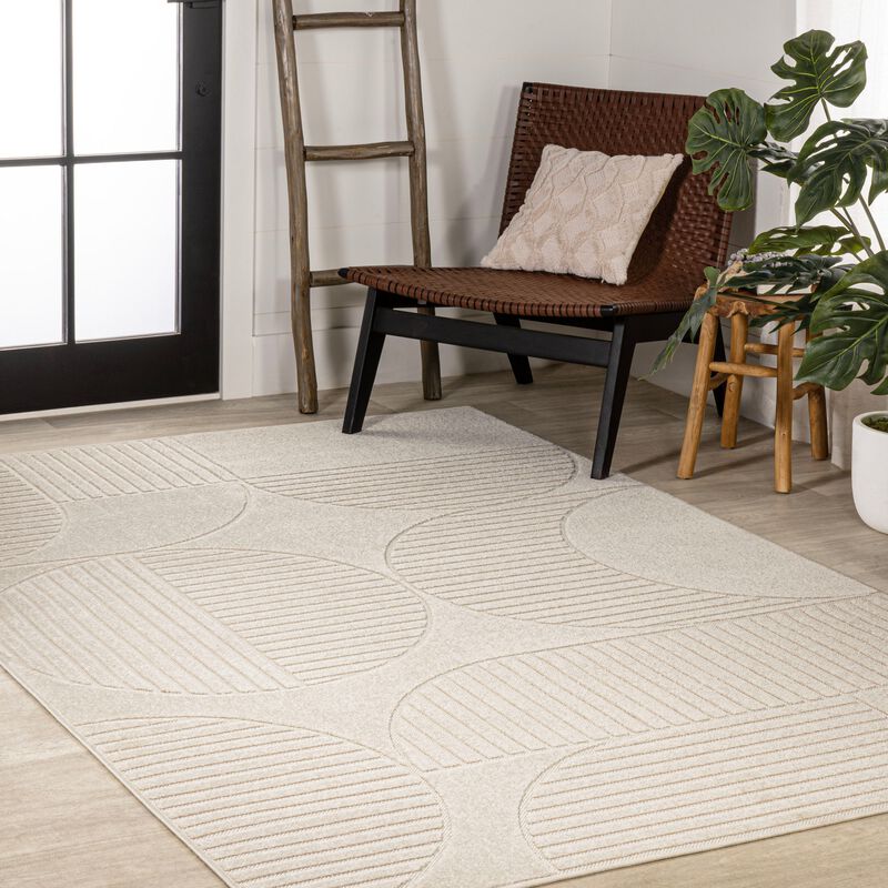 Nordby High-Low Geometric Arch Scandi Striped Beige/Cream 3 ft. x 5 ft. Indoor/Outdoor Area Rug