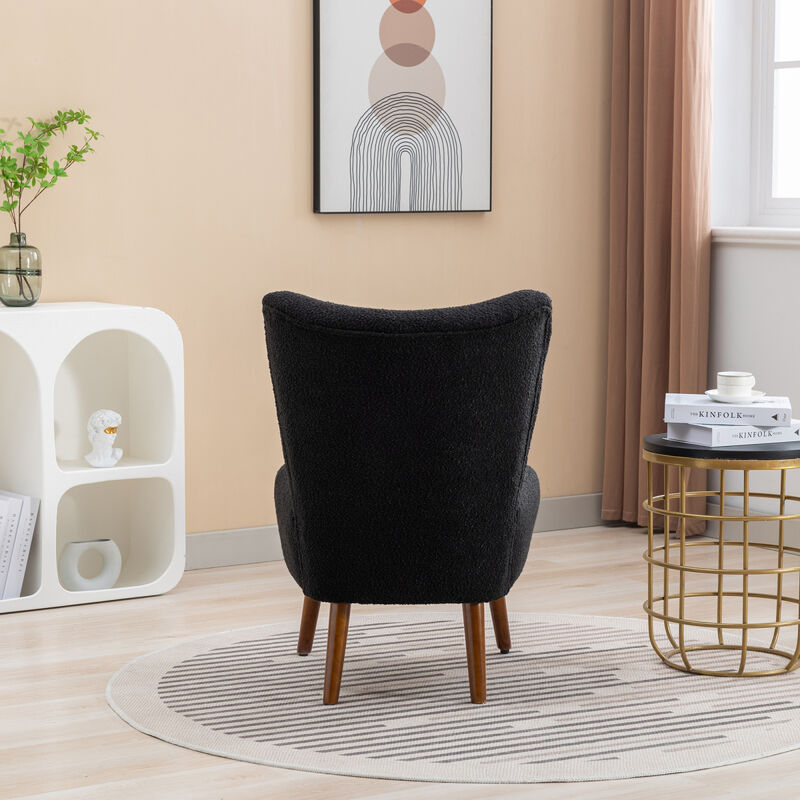 22.50"W Boucle Upholstered Armless Accent Chair Modern Slipper Chair, Cozy Curved Wingback Armchair, Corner Side Chair for Bedroom Living Room Office Cafe Lounge Hotel. Black