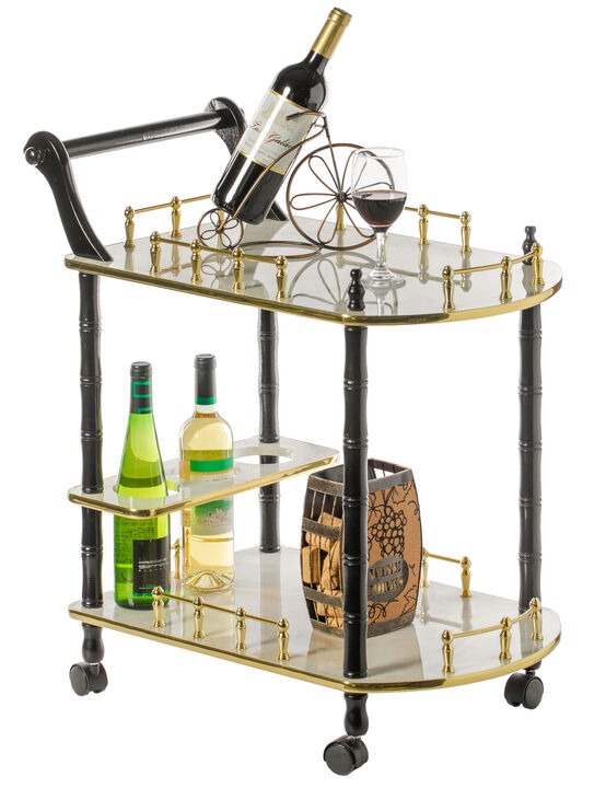 Serving Bar Cart Tea Trolley, 2 Tier Shelves on Rolling Wheels, Mobile Liquor Bar for Wine Beverage Drink Dinner Party, Utility Kitchen Storage Island Coffee Cabinet for Dining Living Room, Wood, Gray