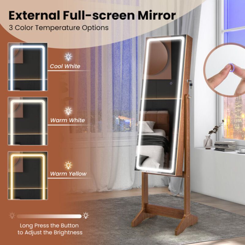 Hivvago Lockable Jewelry Armoire Standing Cabinet with Lighted Full-Length Mirror